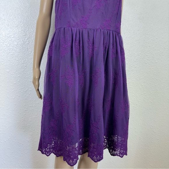 Kensie purple Dress Lace Overlay Fit & Flare Party Whimsigoth Fairy Goth sheer L - Picture 7 of 16